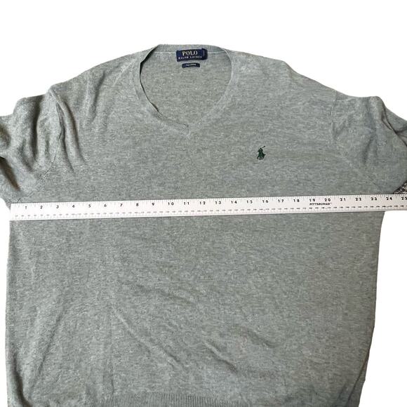Polo Ralph Lauren Sweater Men's Large Gray V-Neck Pullover Green Pony Logo - Picture 7 of 10